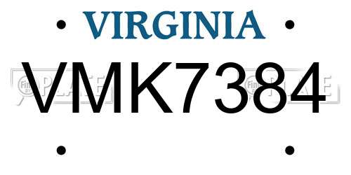VMK7384 Virginia License Plate