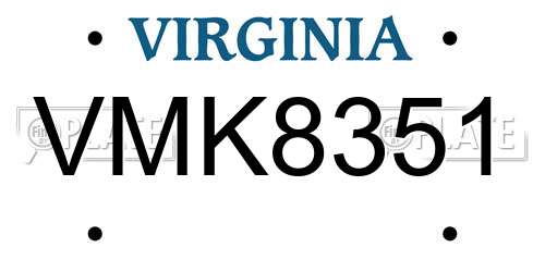 VMK8351 Virginia License Plate