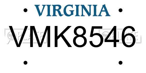 VMK8546 Virginia License Plate