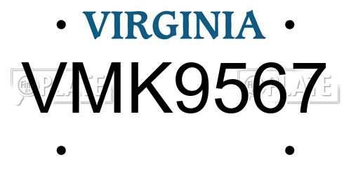 VMK9567 Virginia License Plate