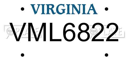 VML6822 Virginia License Plate