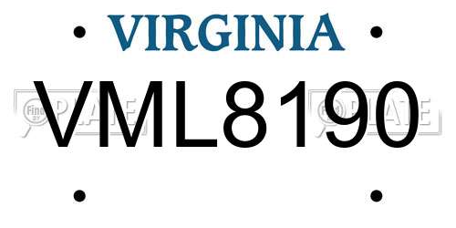 VML8190 Virginia License Plate