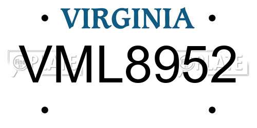 VML8952 Virginia License Plate