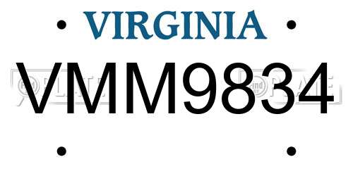 VMM9834 Virginia License Plate