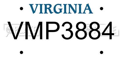 VMP3884 Virginia License Plate