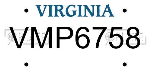 VMP6758 Virginia License Plate