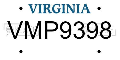 VMP9398 Virginia License Plate