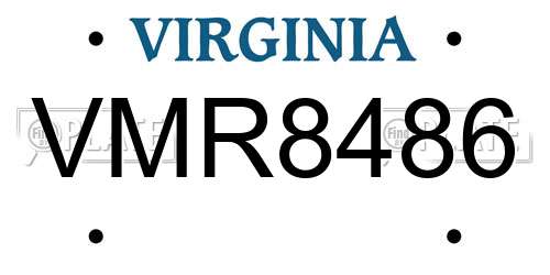 VMR8486 Virginia License Plate