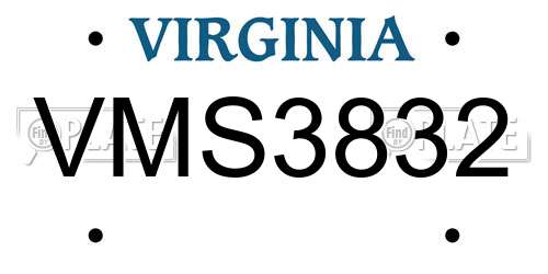 VMS3832 Virginia License Plate