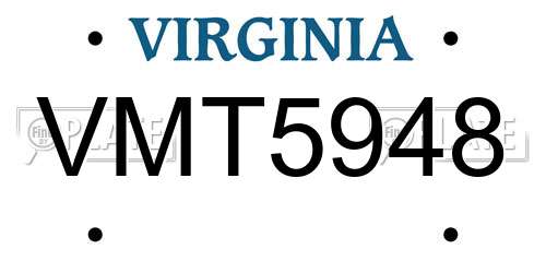 VMT5948 Virginia License Plate