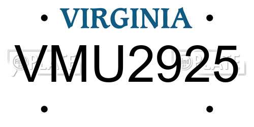 VMU2925 Virginia License Plate