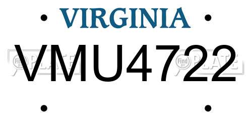 VMU4722 Virginia License Plate