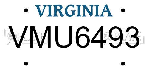 VMU6493 Virginia License Plate