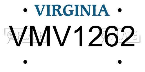 VMV1262 Virginia License Plate