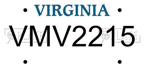 VMV2215 Virginia License Plate