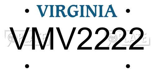VMV2222 Virginia License Plate