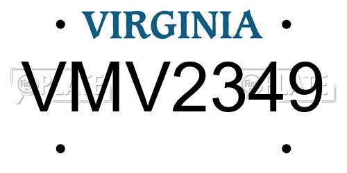 VMV2349 Virginia License Plate