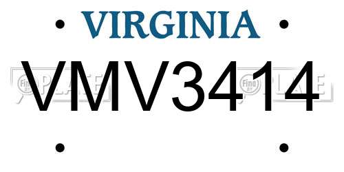 VMV3414 Virginia License Plate