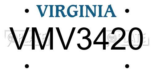 VMV3420 Virginia License Plate