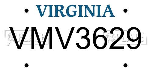 VMV3629 Virginia License Plate