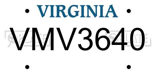 VMV3640 Virginia License Plate