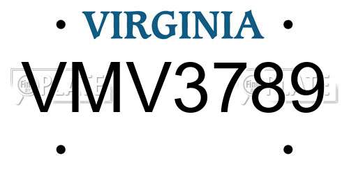 VMV3789 Virginia License Plate