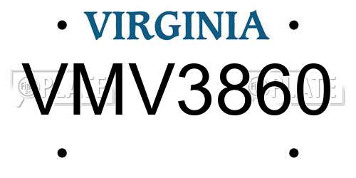 VMV3860 Virginia License Plate
