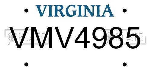VMV4985 Virginia License Plate