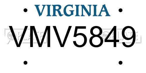 VMV5849 Virginia License Plate
