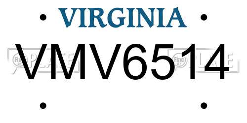 VMV6514 Virginia License Plate
