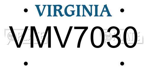 VMV7030 Virginia License Plate