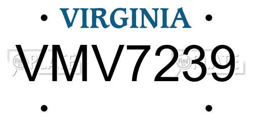 VMV7239 Virginia License Plate