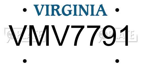 VMV7791 Virginia License Plate