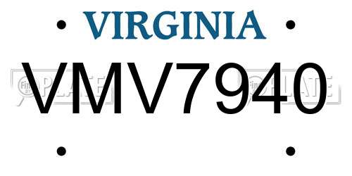 VMV7940 Virginia License Plate