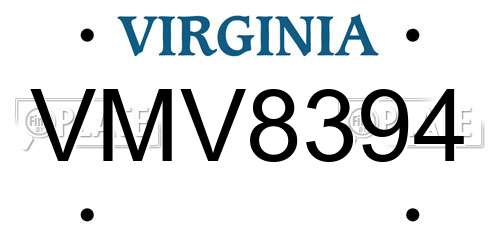 VMV8394 Virginia License Plate