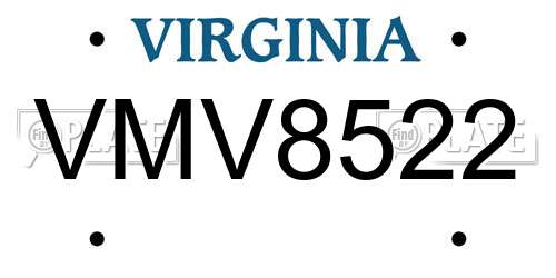VMV8522 Virginia License Plate