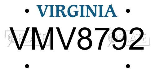 VMV8792 Virginia License Plate