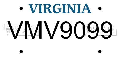 VMV9099 Virginia License Plate