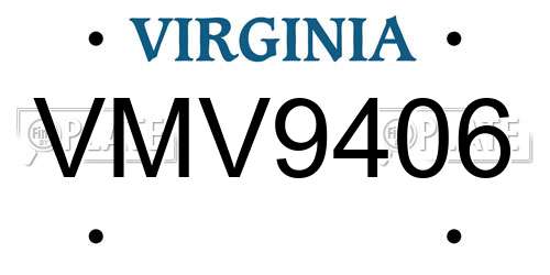 VMV9406 Virginia License Plate