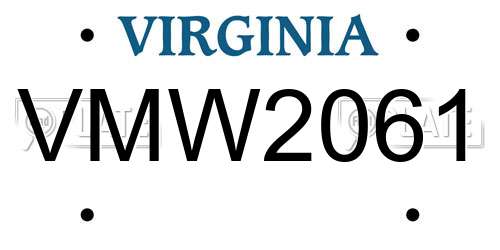VMW2061 Virginia License Plate