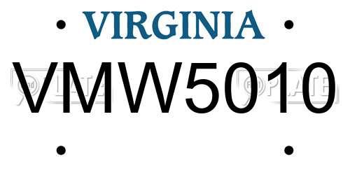 VMW5010 Virginia License Plate