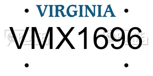 VMX1696 Virginia License Plate