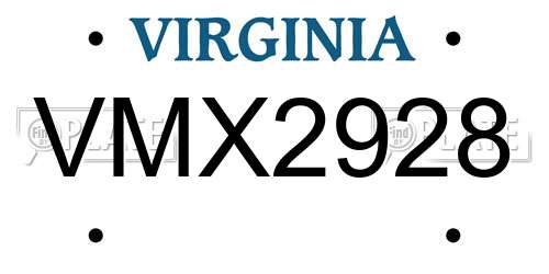 VMX2928 Virginia License Plate