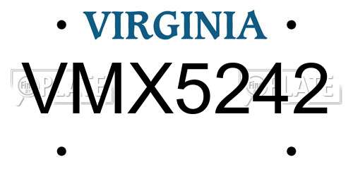 VMX5242 Virginia License Plate