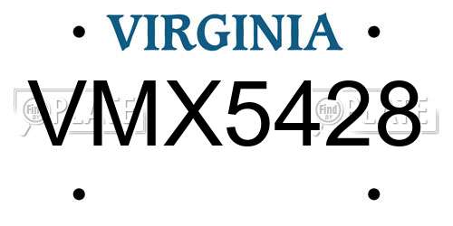VMX5428 Virginia License Plate