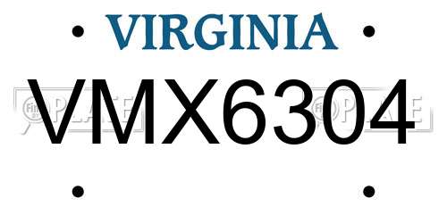 VMX6304 Virginia License Plate