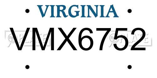 VMX6752 Virginia License Plate