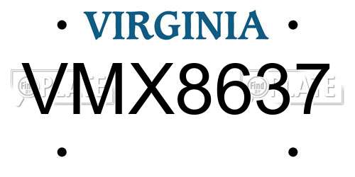 VMX8637 Virginia License Plate