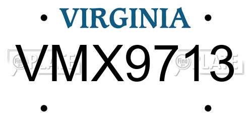VMX9713 Virginia License Plate