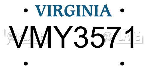 VMY3571 Virginia License Plate